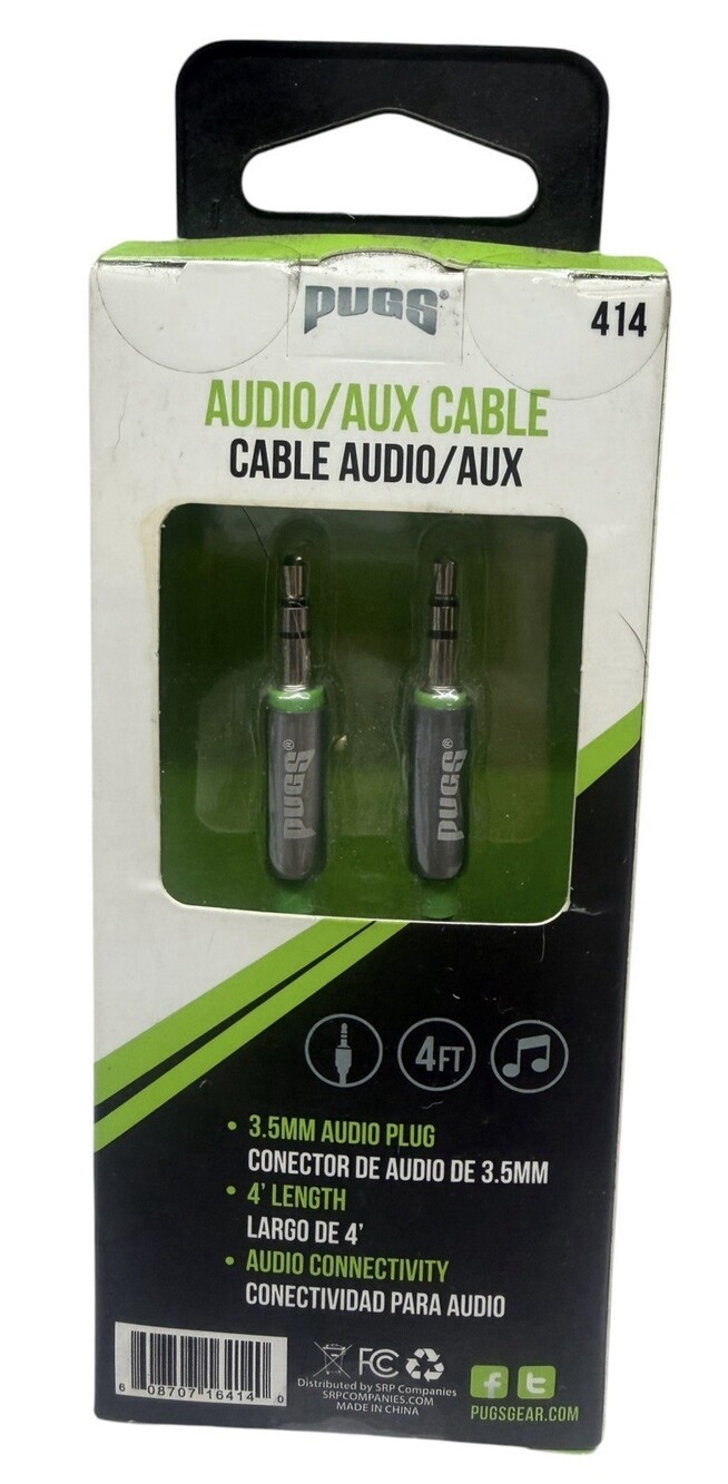 PUGS 414 Audio AUX Cable 3.5mm Male to Male 4 FT Braided Stereo Cable NEW